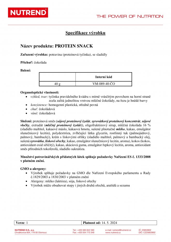Protein Snack, tyčinka, 40 g čokoláda