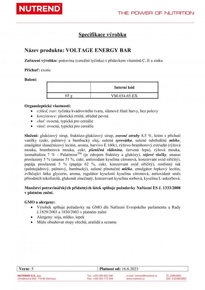 Voltage Energy Bar, tyčinka, 65 g exotic