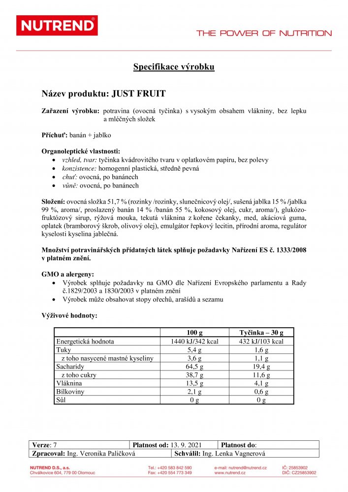 Just Fruit, tyčinka, 30 g banán a jablko