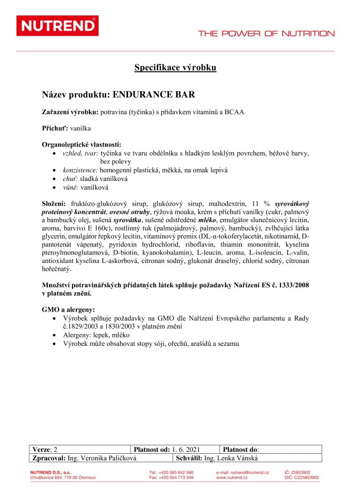 Endurance Bar, tyčinka, 45 g vanilka