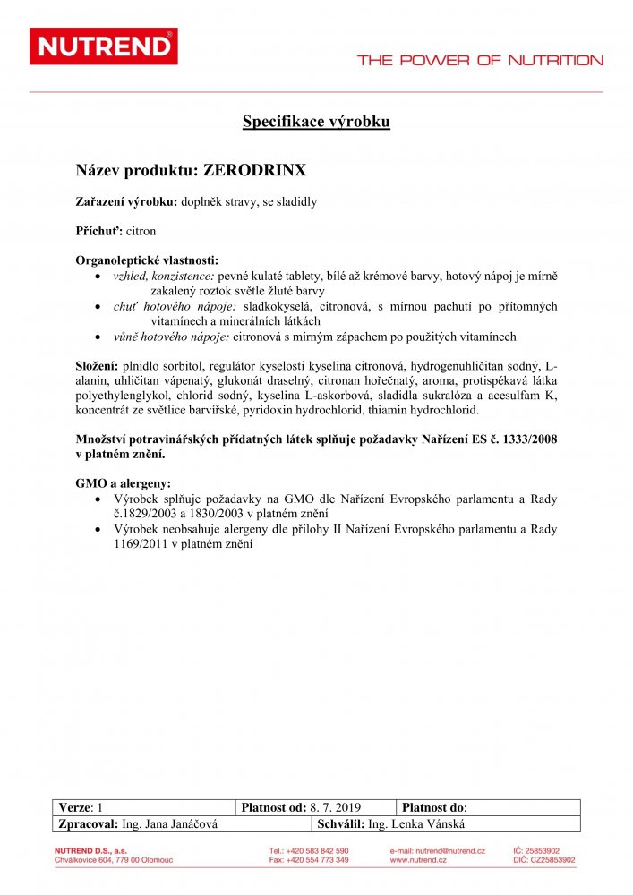 Zerodrinx Tabs, tuba, 18 tablet citron