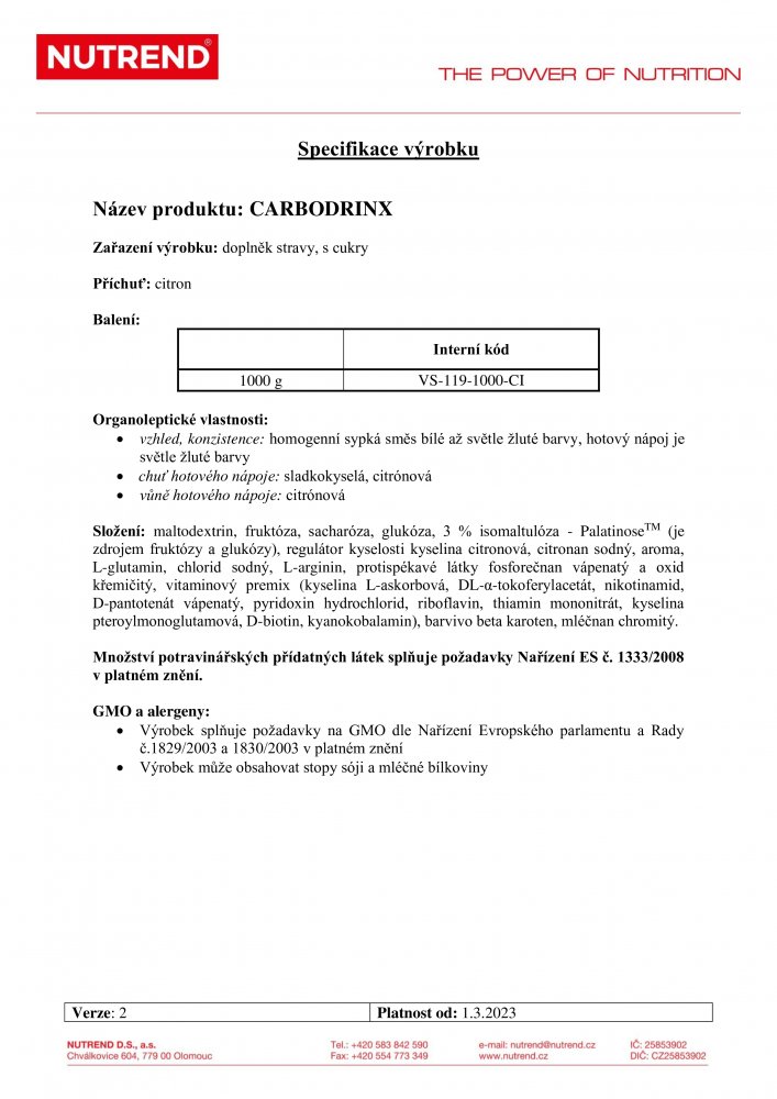 Carbodrinx, sáček, 1000 g citron