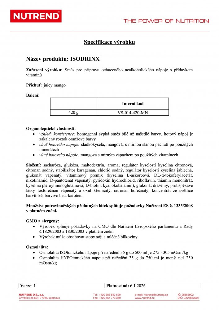Isodrinx, dóza, 420 g mango