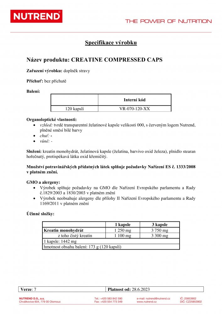 Creatine Compressed Caps, 120 kapslí 