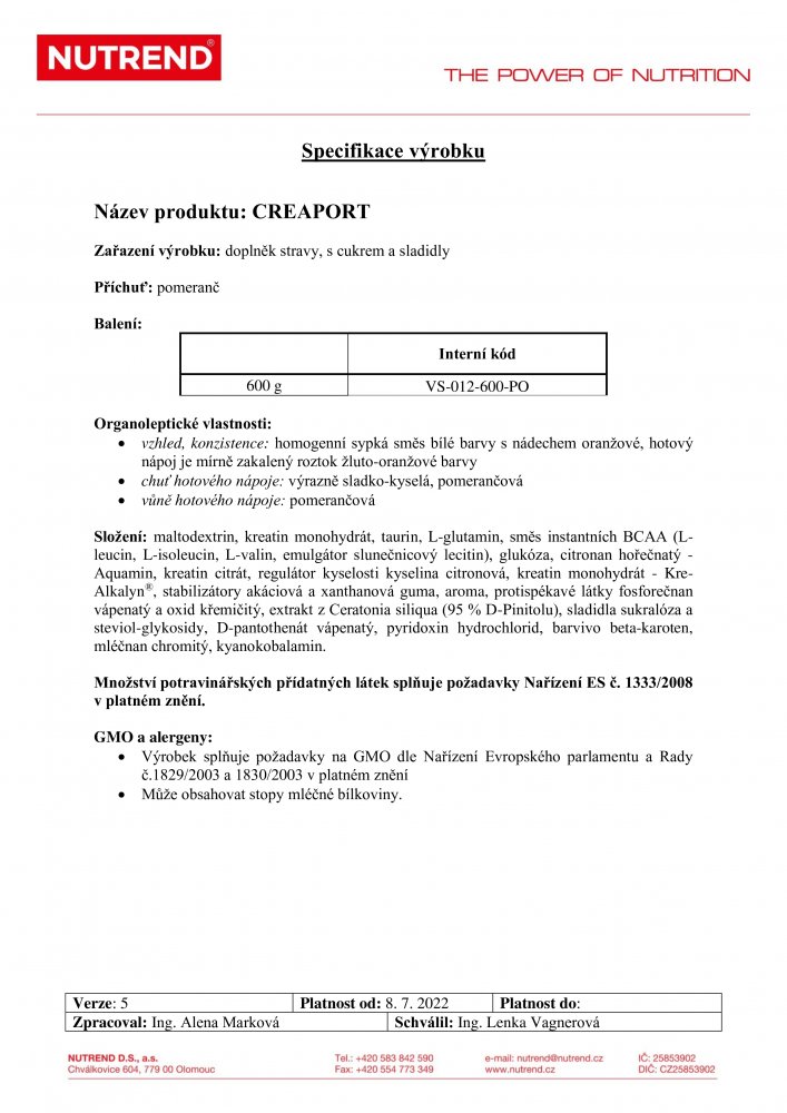 Creaport, dóza, 600 g pomeranč