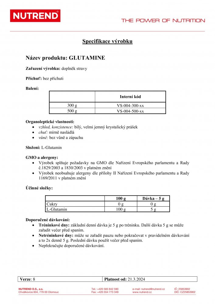 Glutamine, dóza, 300 g