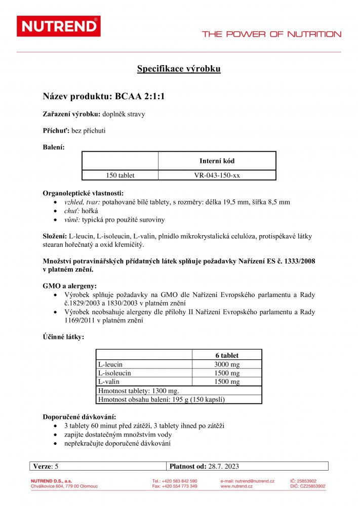 BCAA 2:1:1 Tabs, 150 tablet
