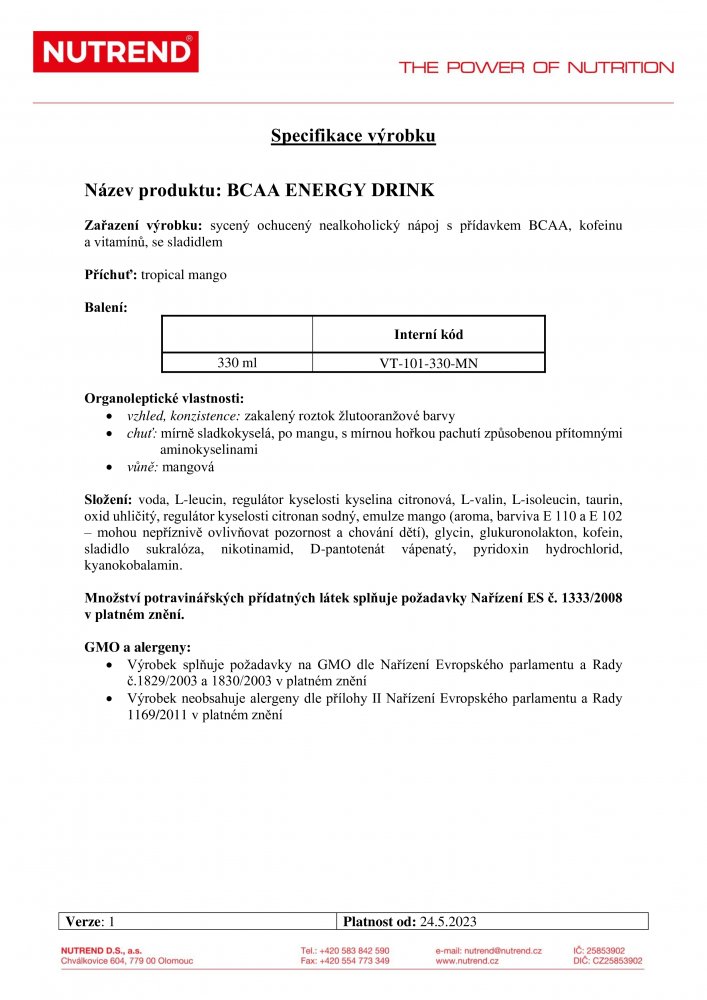 BCAA Energy Drink, 330 ml tropical mango