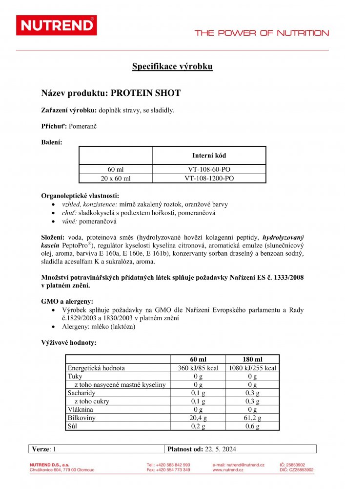 Protein Shot, 1x 60 ml pomeranč