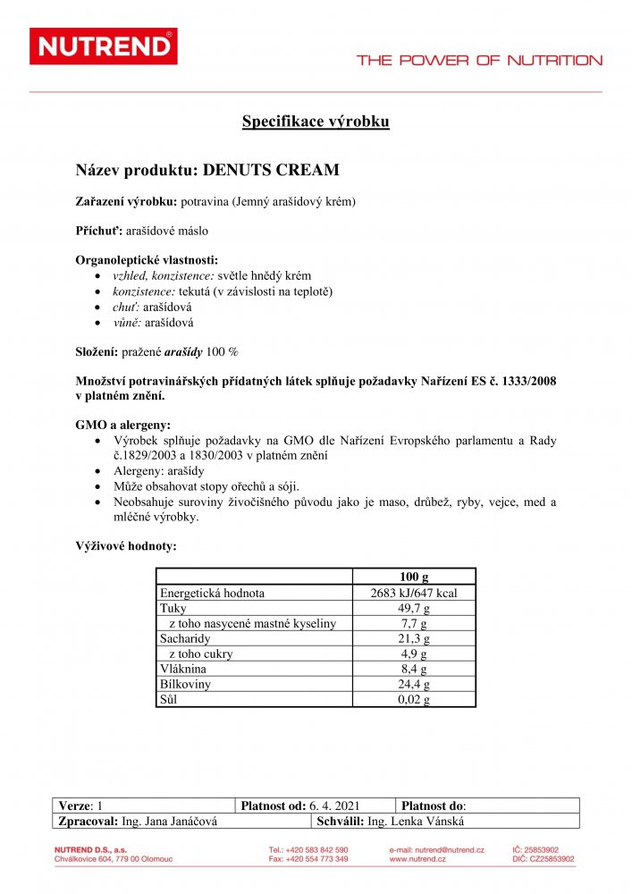 Denuts Cream, 1000 g arašídové máslo