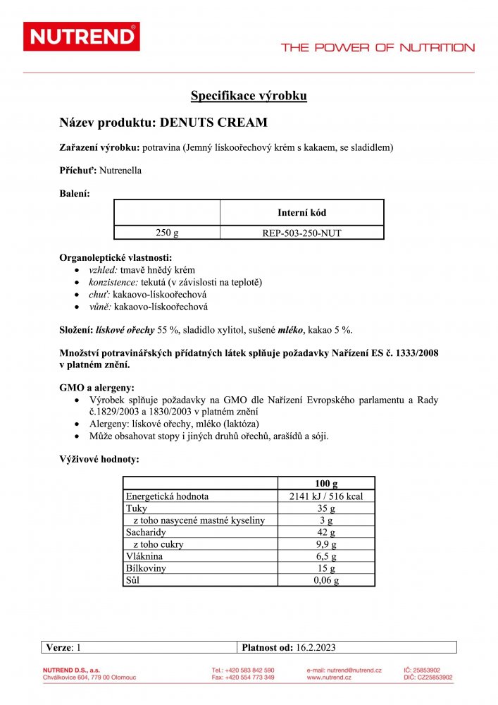 DENUTS CREAM 250 g, Nutrenella