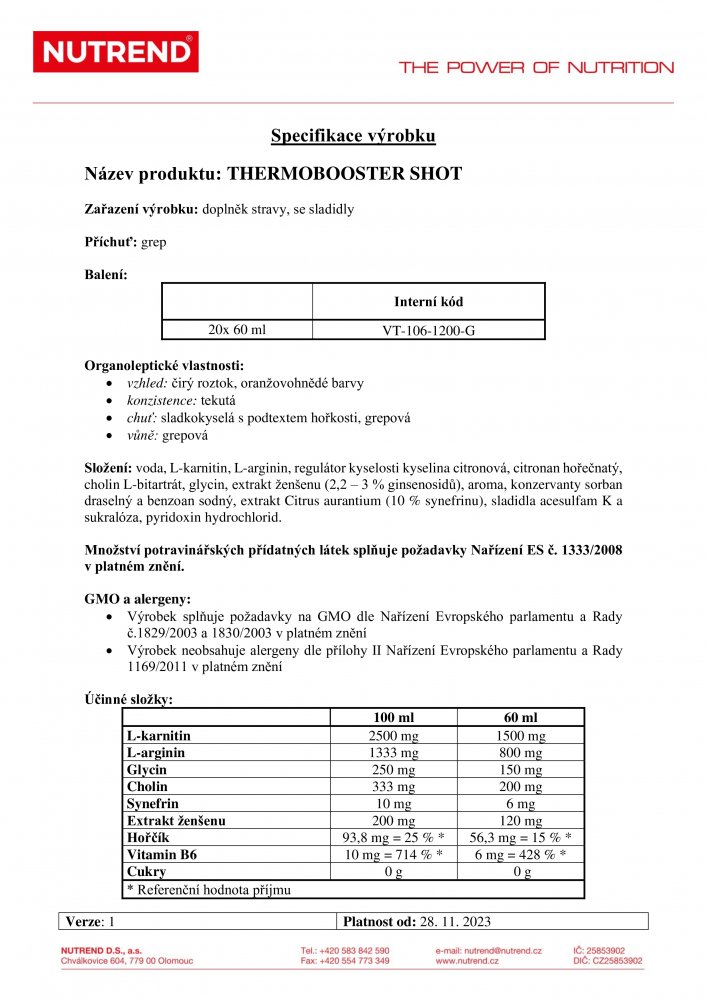 Thermobooster Shot, 20x 60 ml box, grep
