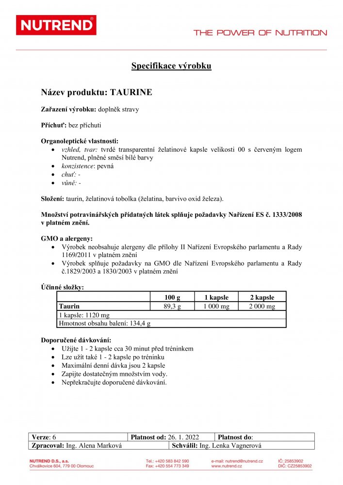 Taurine, 120 kapslí