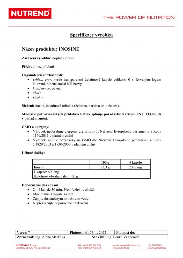 Inosine, 100 kapslí