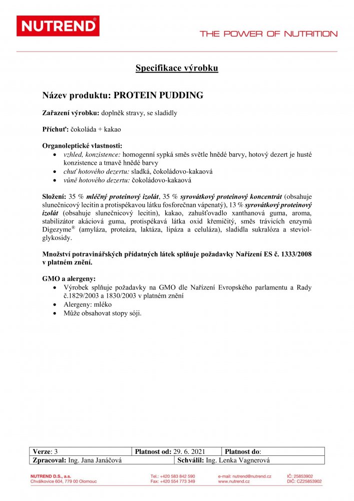 Protein Pudding, 5x 40 g čokoláda+kakao