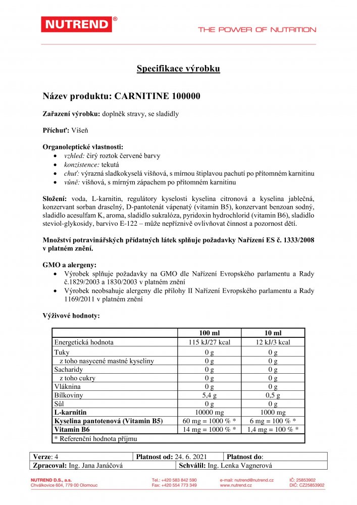 Carnitine 100 000, 1000 ml višeň
