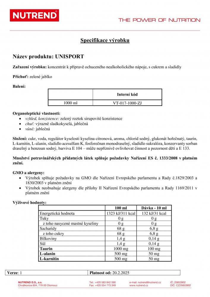 Unisport, 1000 ml zelené jablko