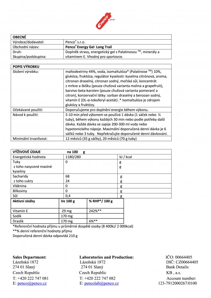 Energy Gel Long Trail, tuba, 70 g pomeranč